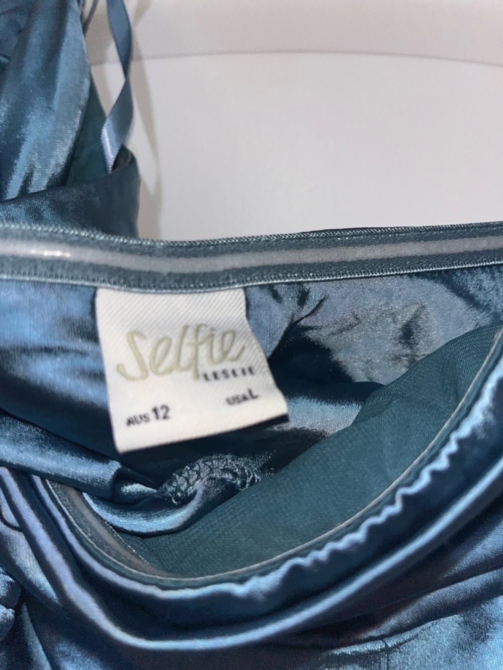 Selfie Leslie Satin Teal Slip Dress - Picture 3 of 4
